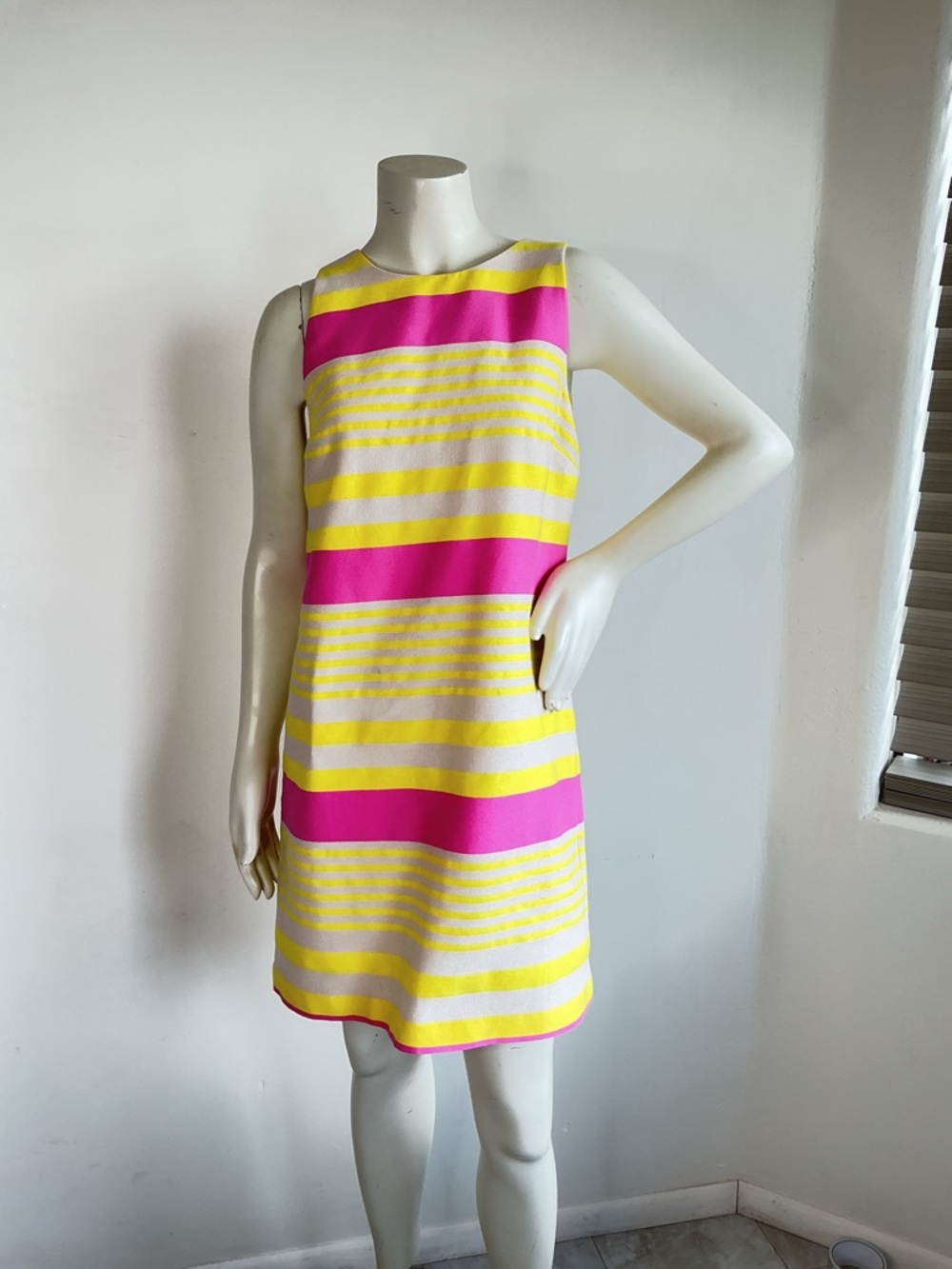 Pink Yellow Colorblock Dress 6 Preppy Mod Bright Striped Shift Dress
